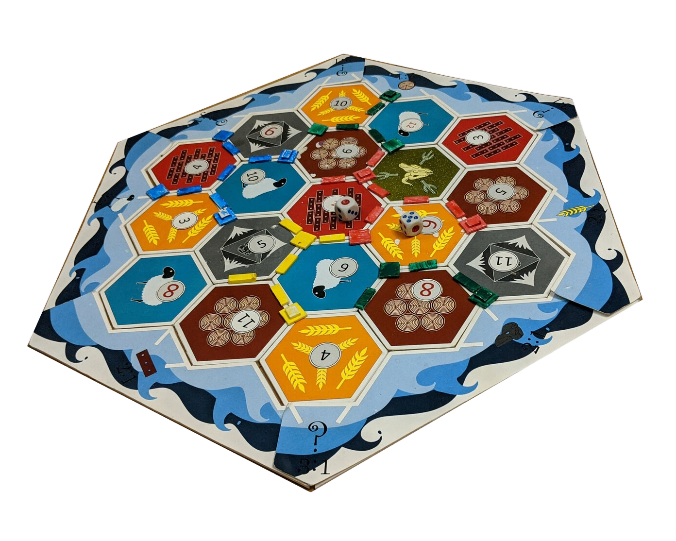 A custom board of Settlers of Catan