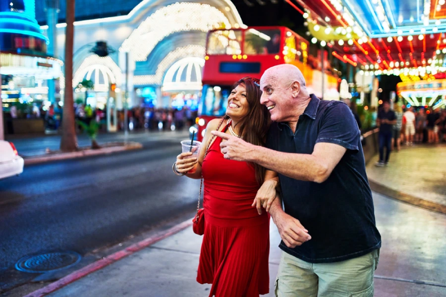 mature couple sightseeing in downtown
