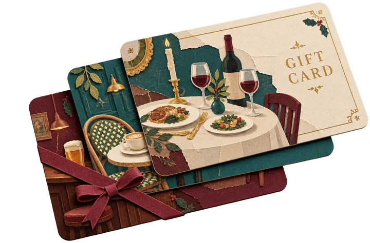 A fan of festive hospitality gift cards.