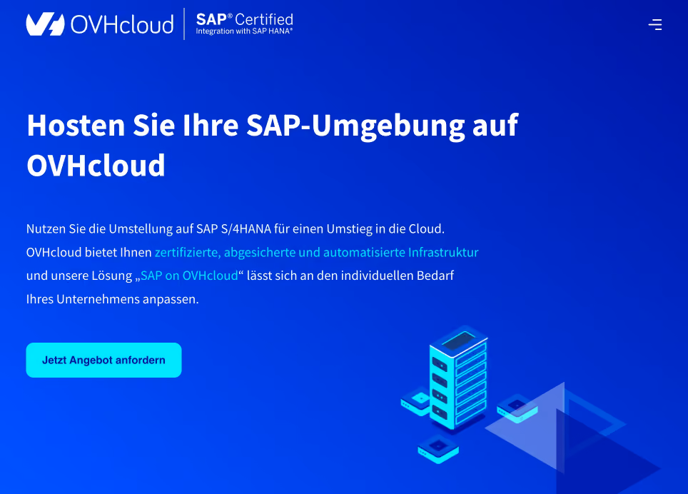 Hero Section der OVH X SAP Webiste