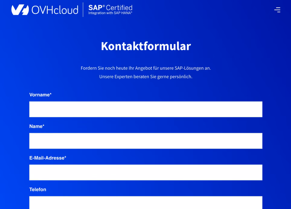 Kontaktformular der Website