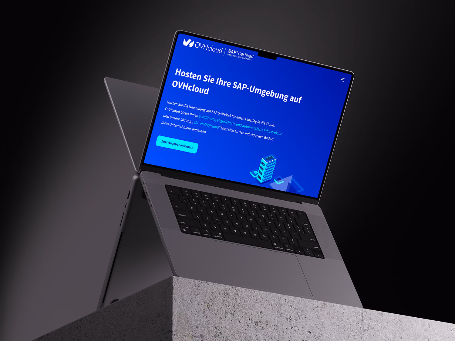 OVH Startseite, bild von einem Mock up mit Laptop