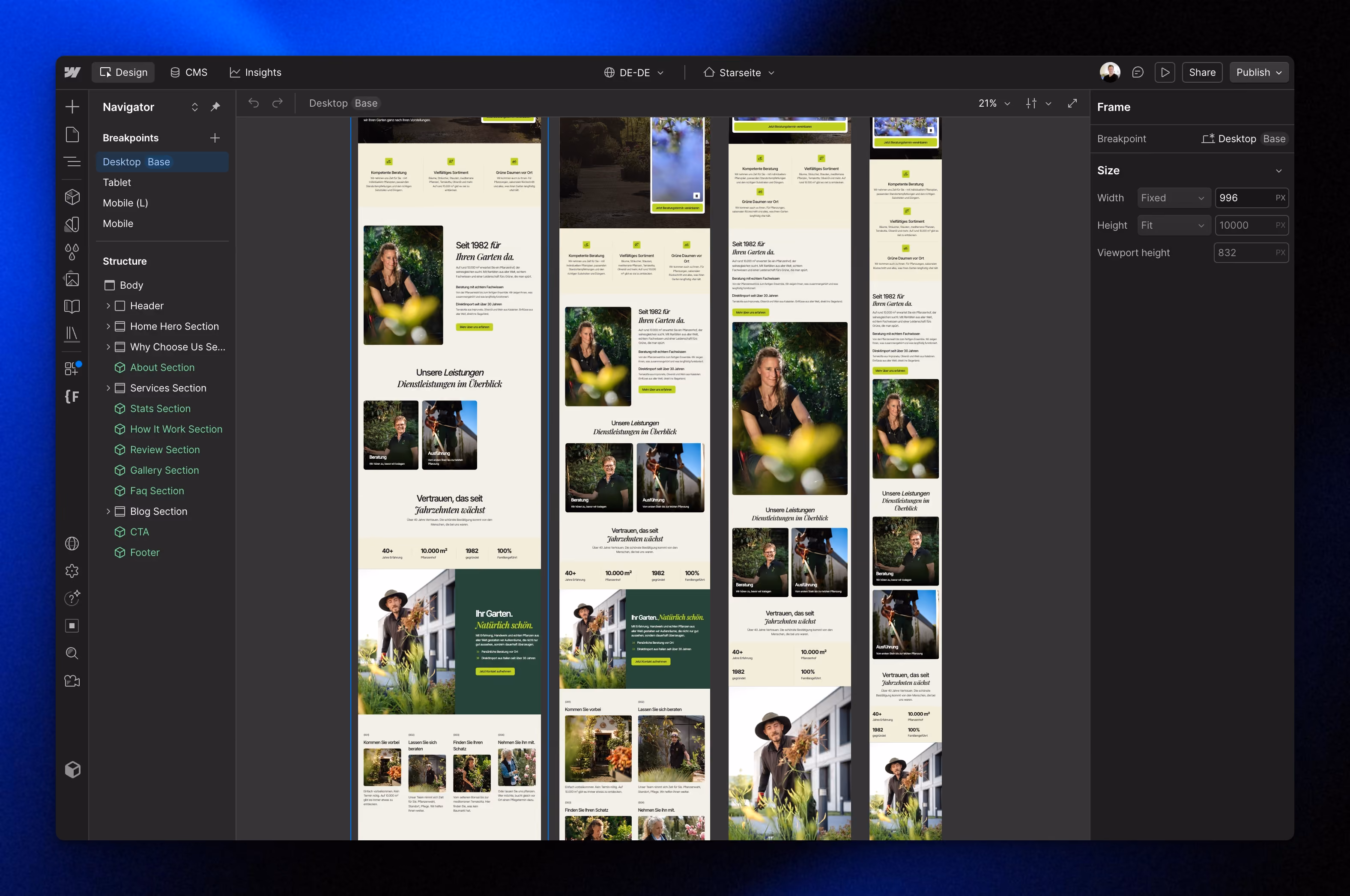 Webflow breakpoints screenshots