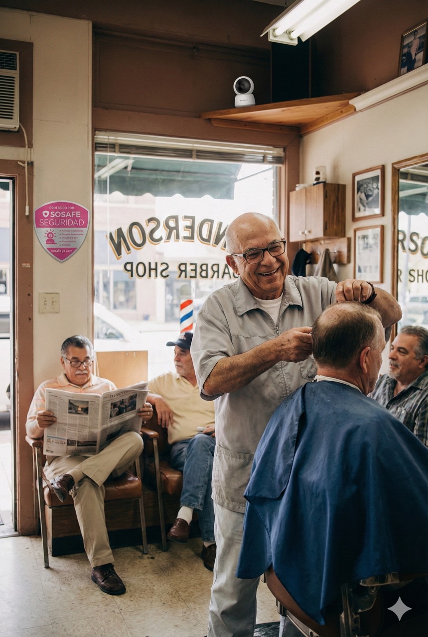 Un anciano corta el pelo a un joven en una peluquería