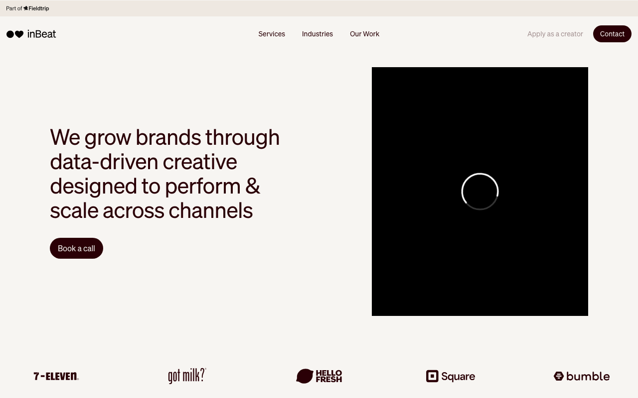 inBeat homepage, micro-influencer UGC and paid social agency