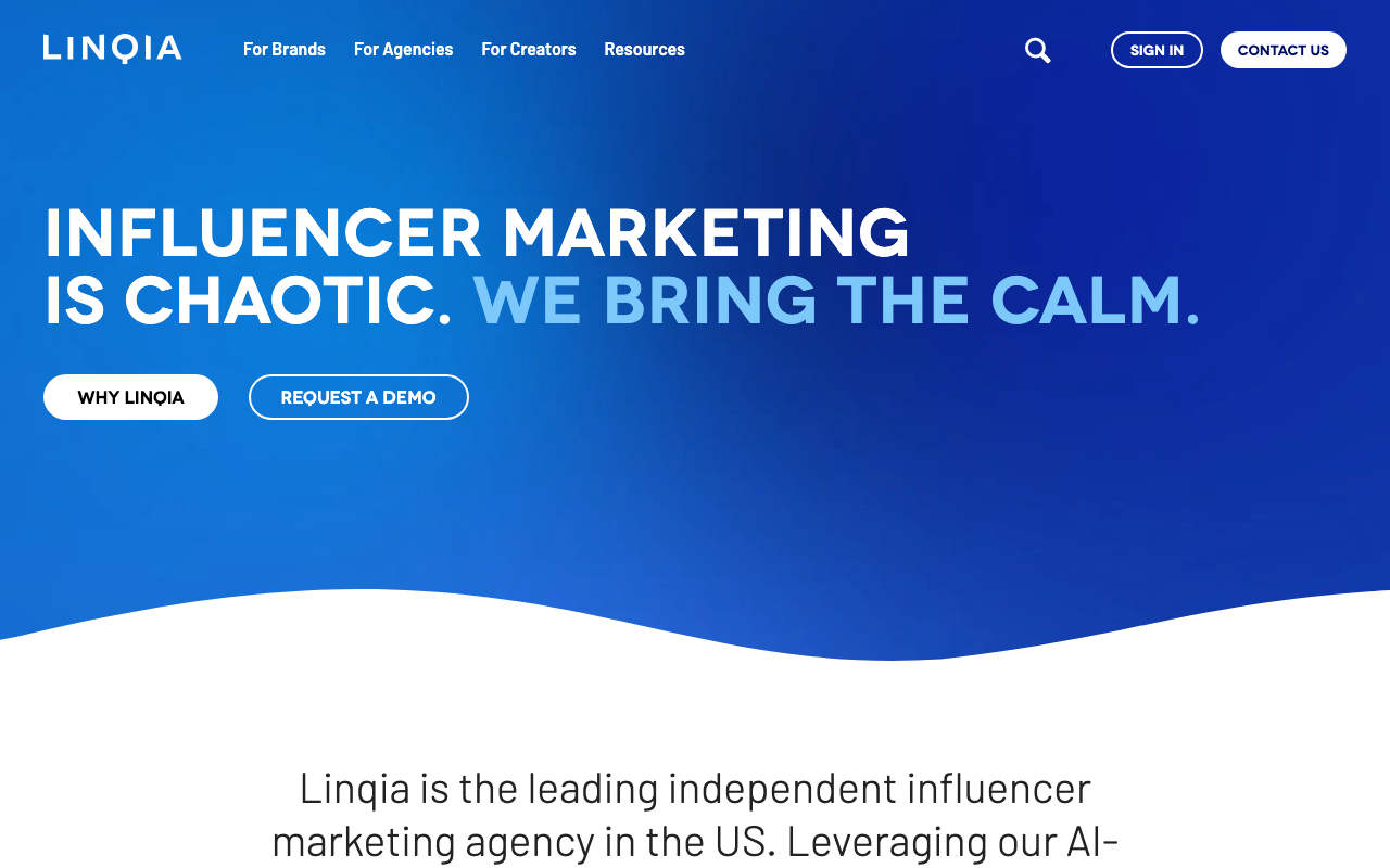 Linqia homepage, CPG influencer marketing agency