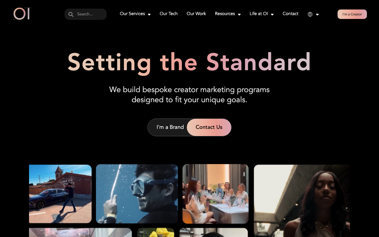 Open Influence homepage, enterprise creator marketing agency