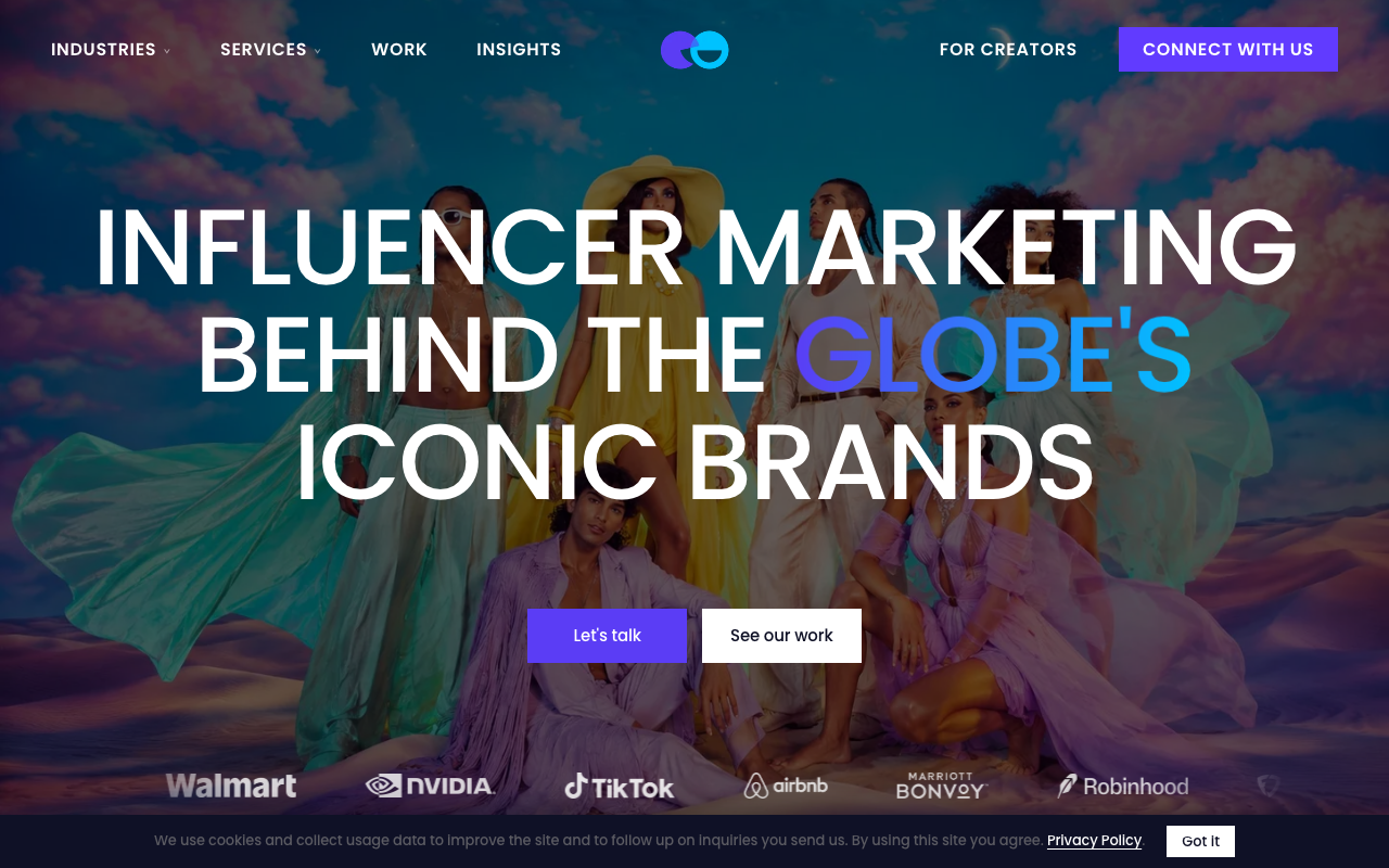 NeoReach homepage, hybrid influencer marketing agency and platform