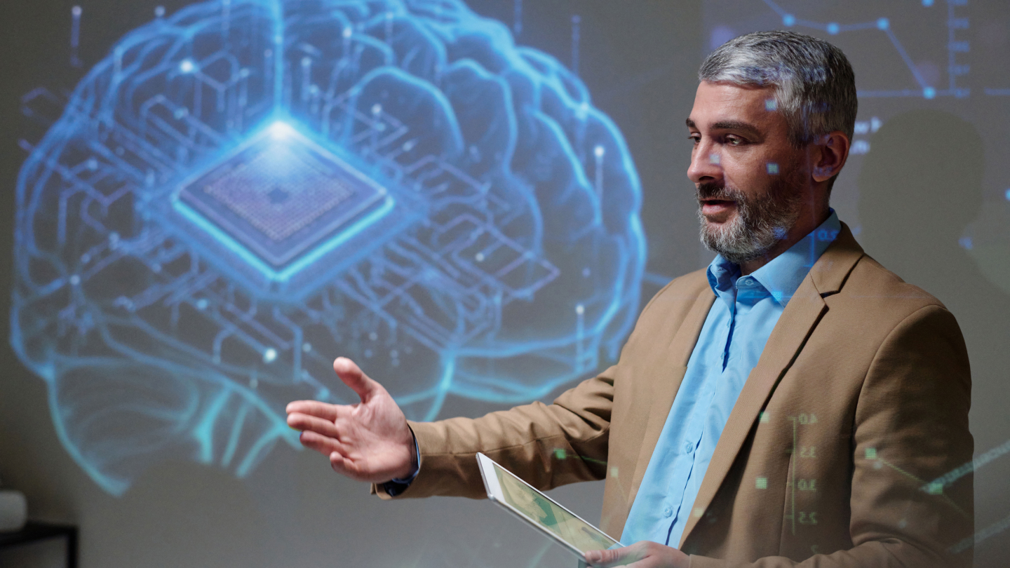 Man working doing a presentation on AI