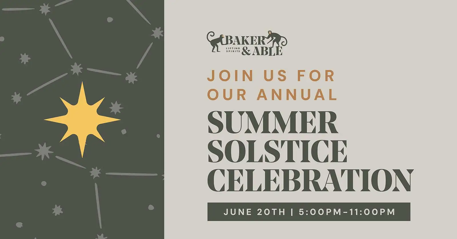flyer for Baker & Able's Summer Solstice Celebration