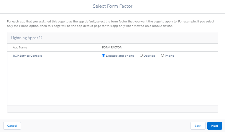 Lightning App Builder Activation Form Factor