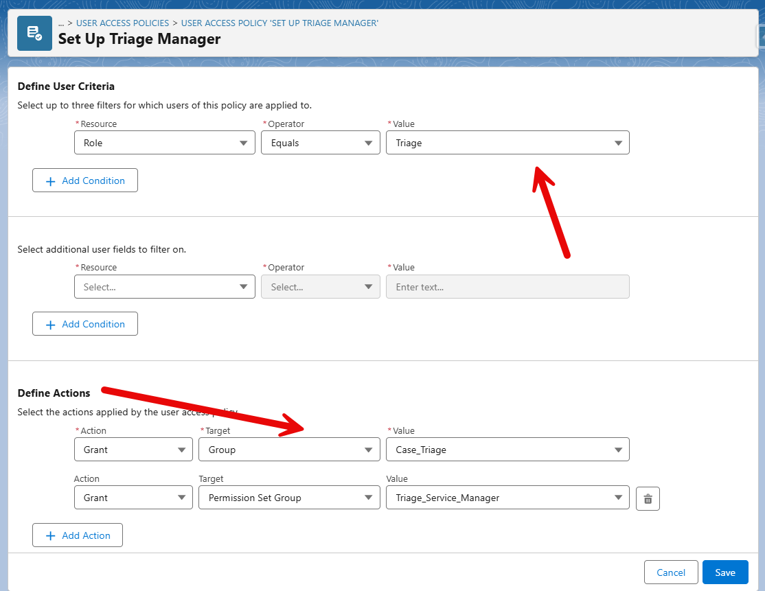 a screenshot from Salesforce showing the steps to set the Triage Manager