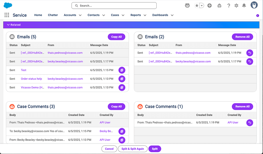 A screenshot of Case Split app for Salesforce by Vicasso.