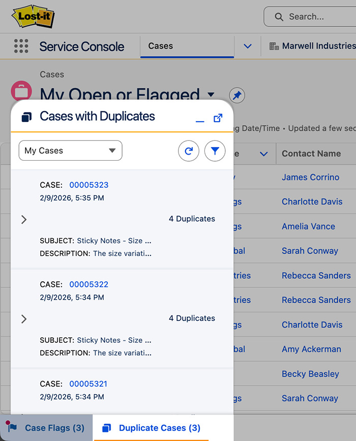 A screenshot of the Utility Bar Component of Vicasso's Case Merge Premium app for Salesforce.