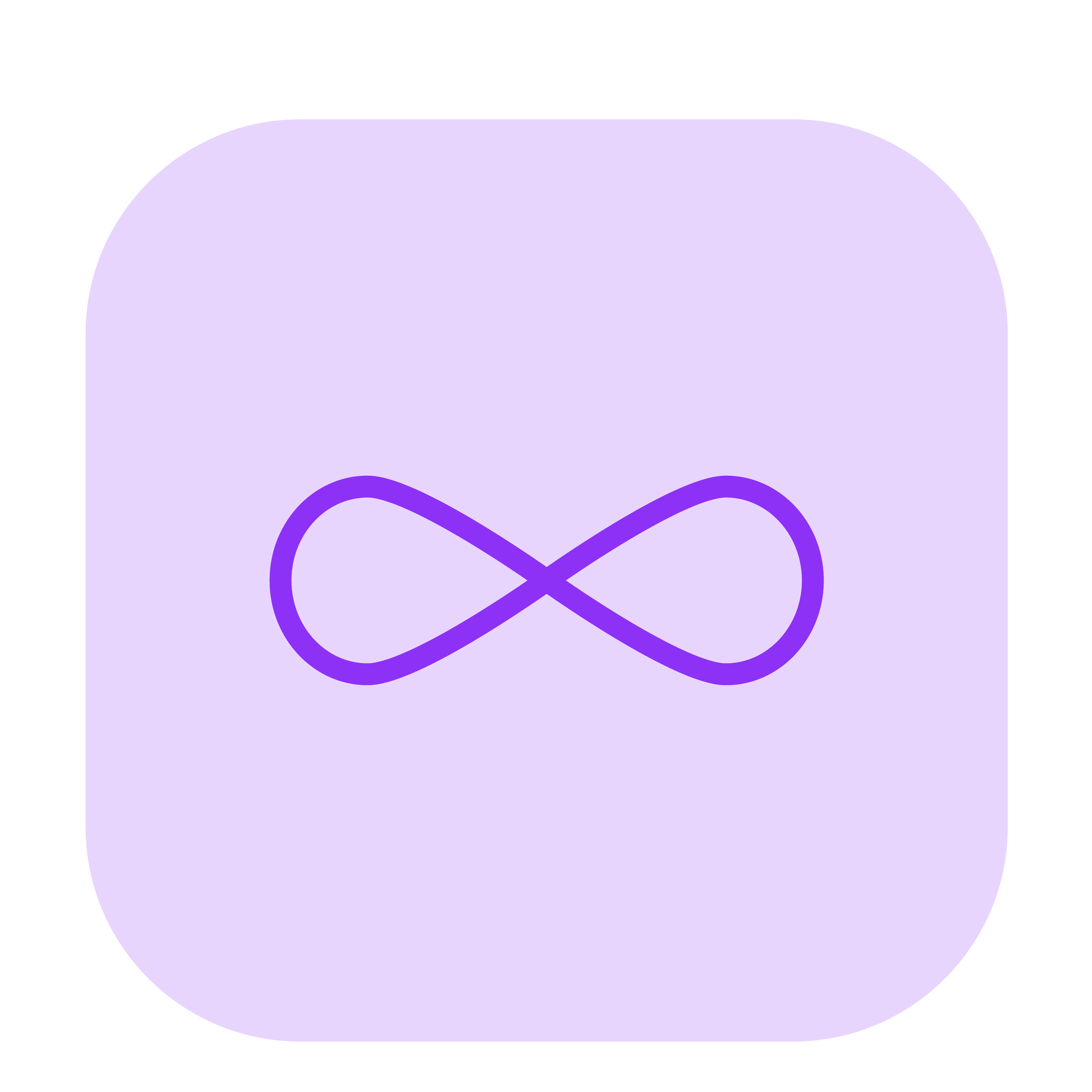 an infinity symbol in a light purple rounded square, symbolizing unlimited surveys.
