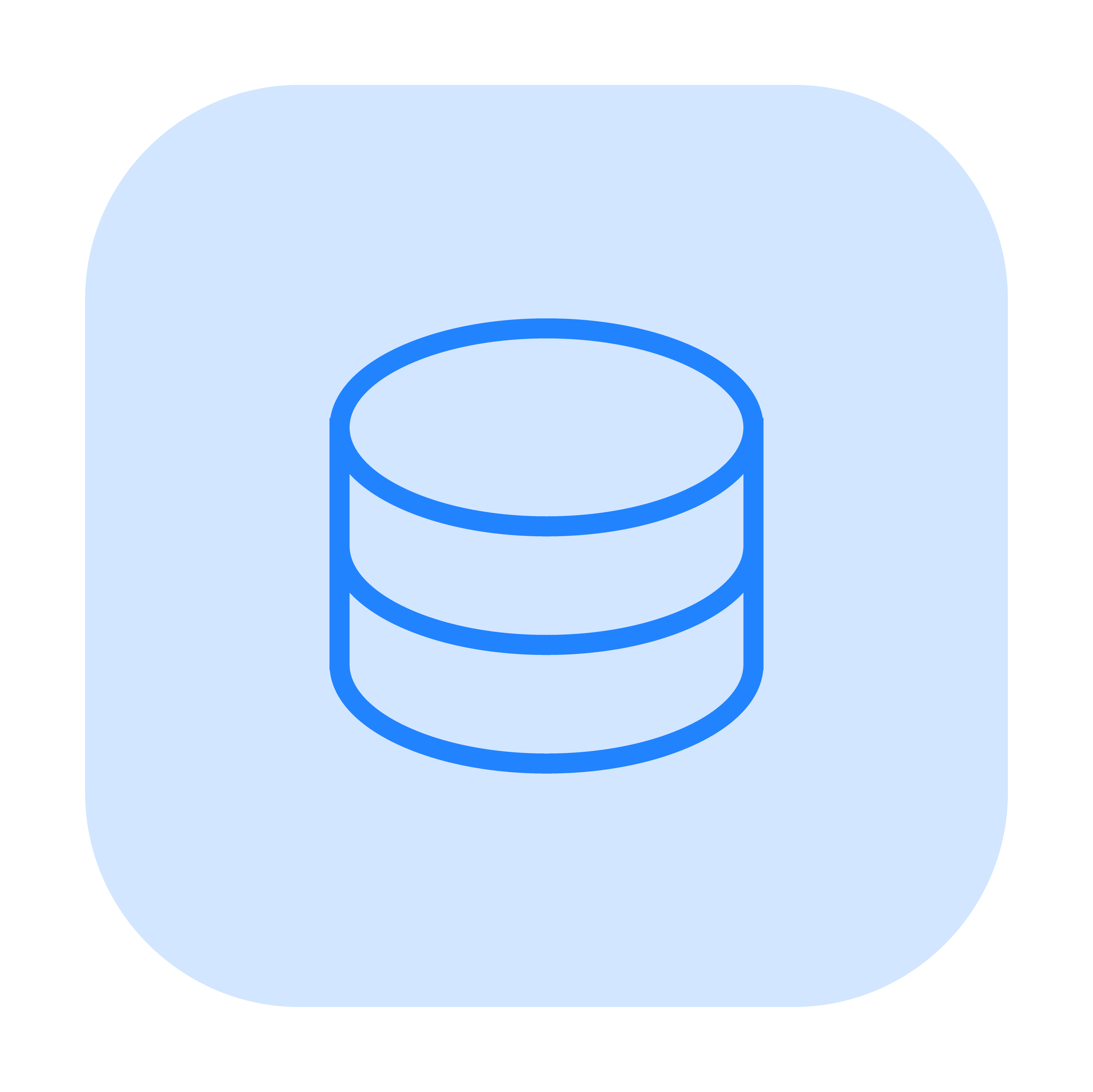 a stack icon representing data staying in Salesforce. In a light blue rounded square.