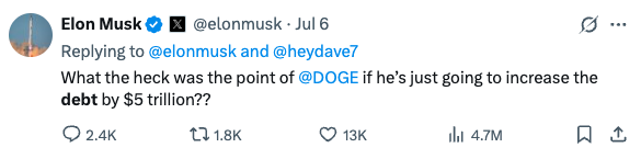 Elon Musk's anti-Trump post on X