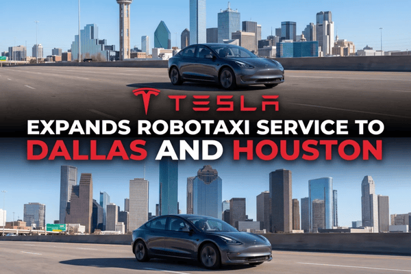 Tesla (TSLA) expands its robotaxi service to Dallas and Houston, pushing further into the competitive autonomous ride-hailing market.