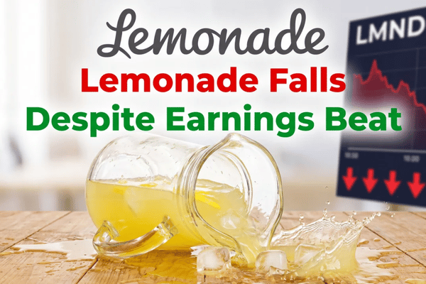 Lemonade stock falls 8% after earnings beat, signaling market concern over losses despite strong revenue growth.