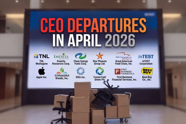 CEO departures in April highlighted transition risk across sectors, from technology and retail to energy and financial services.