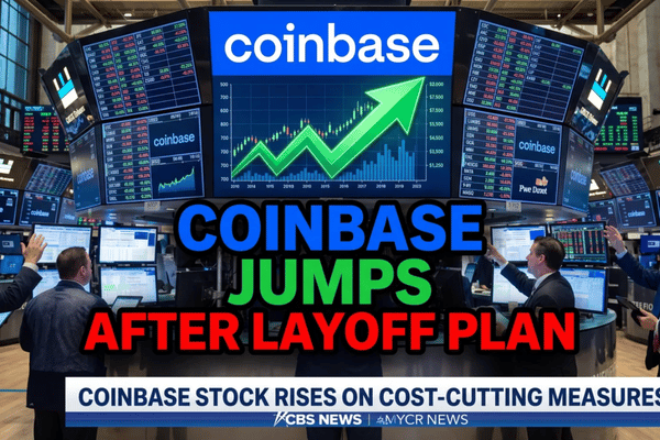 Coinbase stock climbs on layoff announcement, signaling cost discipline and operational shift toward artificial intelligence priorities.