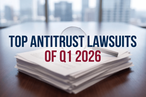 Antitrust lawsuits in Q1 2026 put major companies in focus as regulatory pressure shaped investor risk assessments.