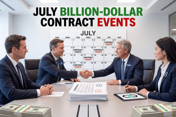 July’s largest contract awards included General Dynamics’ $76.6 billion submarine deal and Lockheed Martin’s $58.62 billion missile agreement.