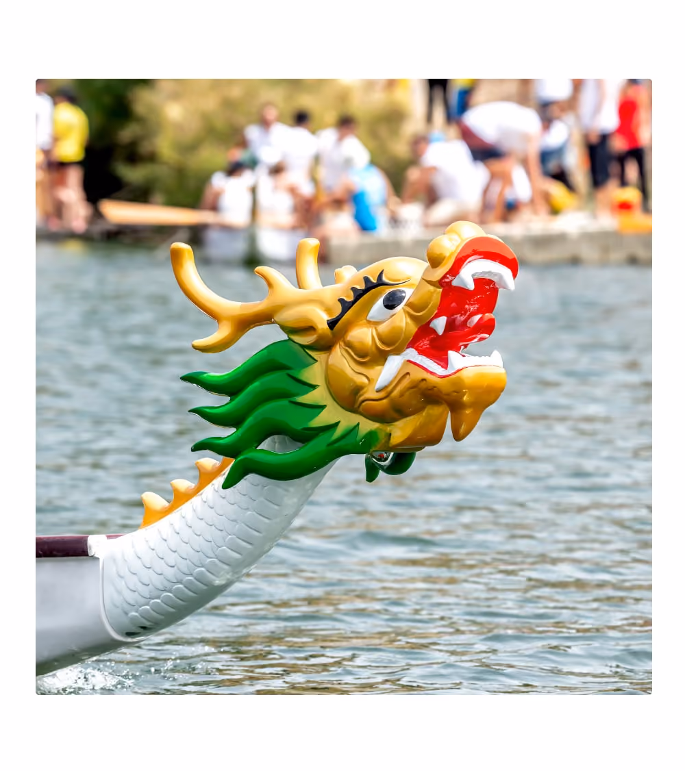 Head of a dragon boat on the water
