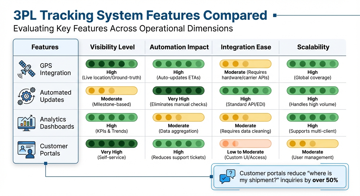 3PL Real-Time Tracking System Features Comparison Chart