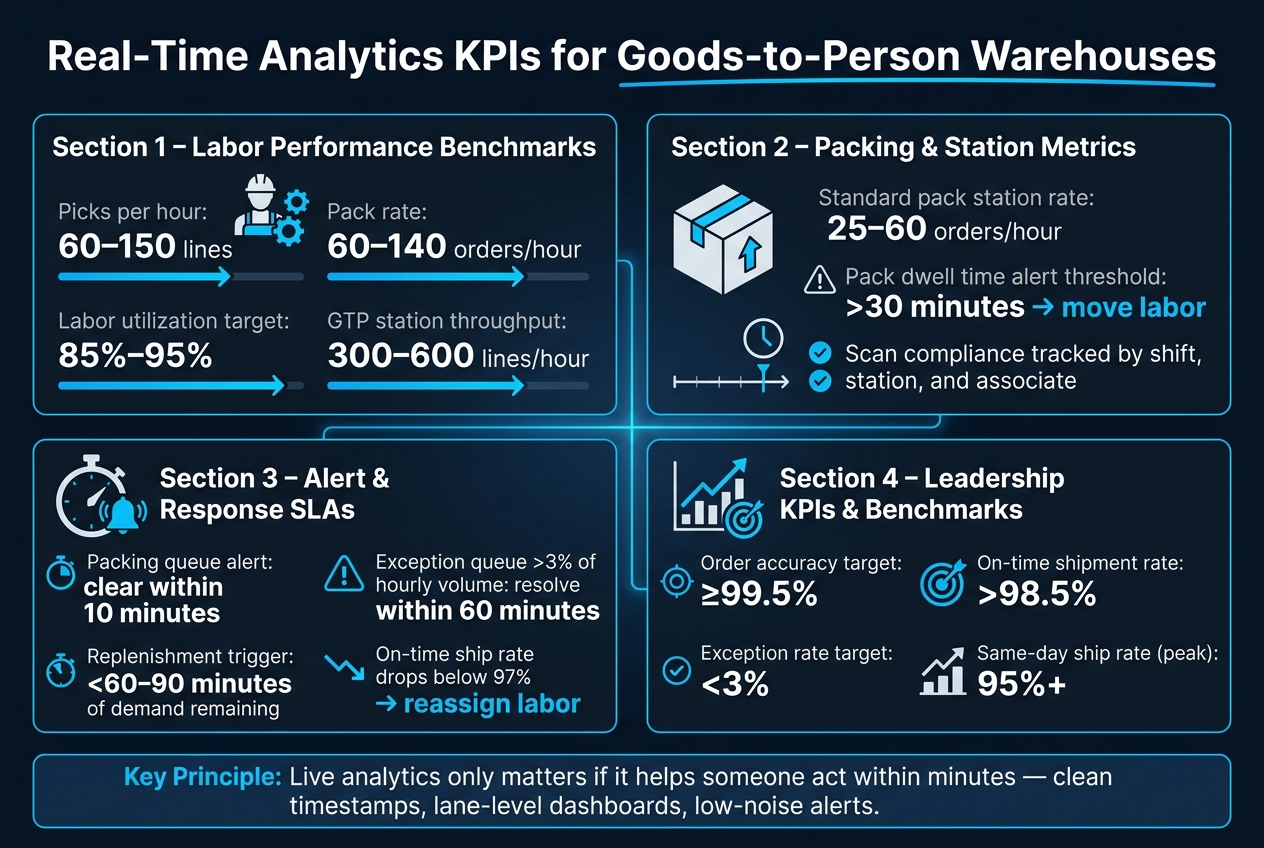 Real-Time Analytics KPIs for Goods-to-Person Warehouses