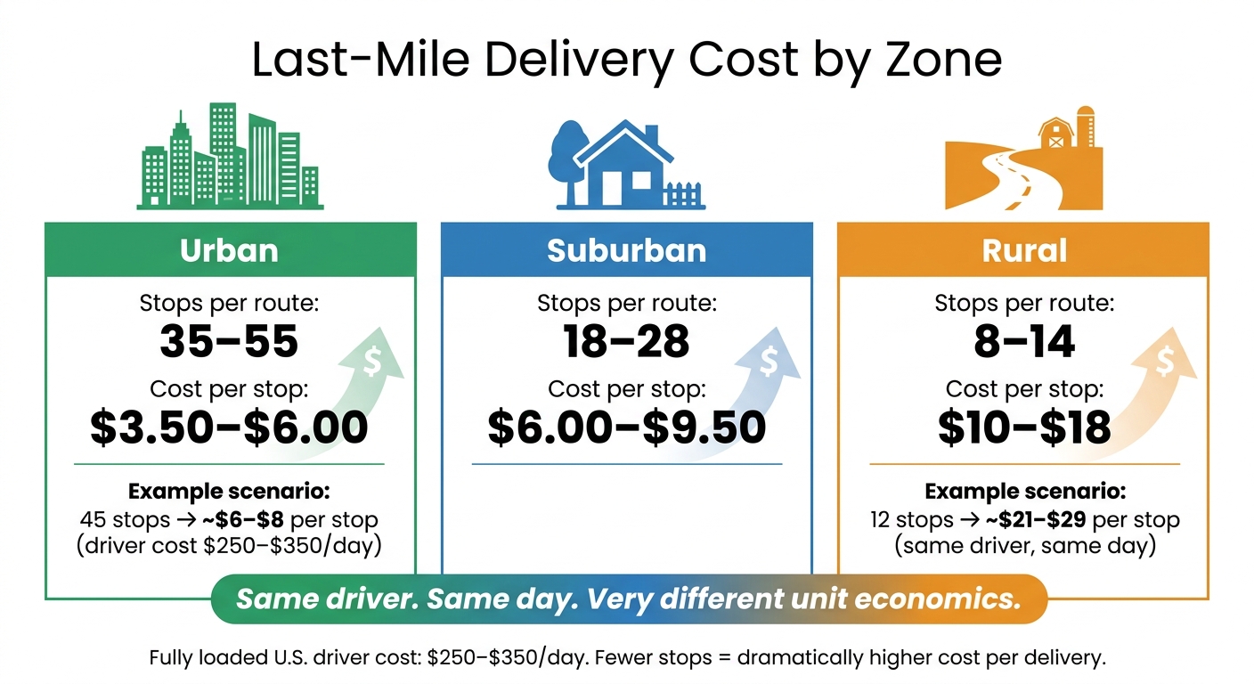 Last-Mile Delivery Cost by Zone: Urban vs Suburban vs Rural