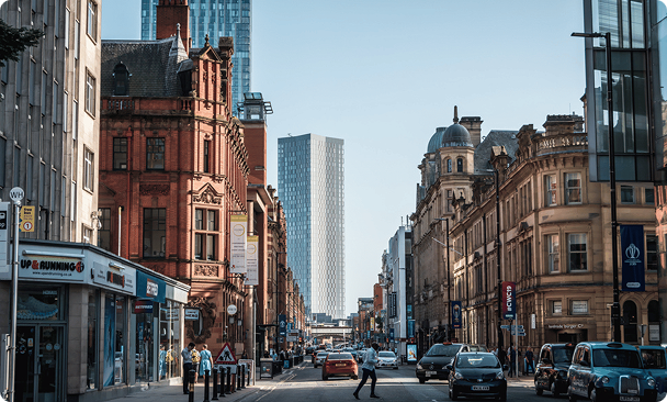 Manchester, UK city centre street.