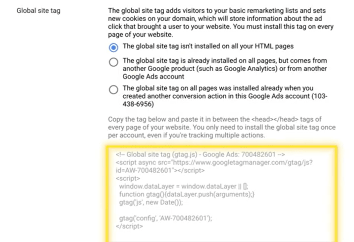 global site tag script first