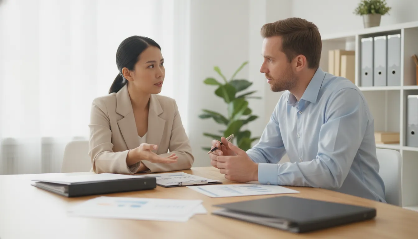 Small business owner and accountant reviewing financial information together