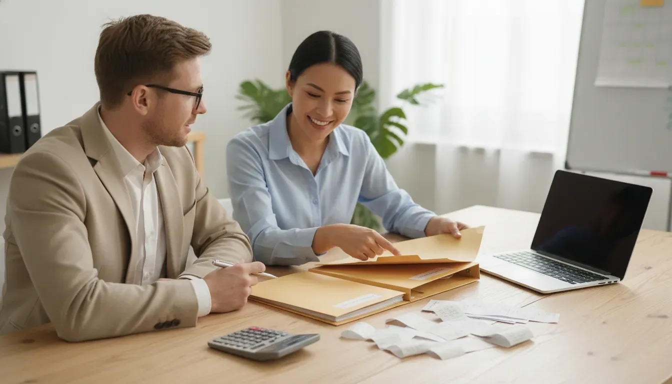 Small business tax preparation workflow with an accountant organizing records