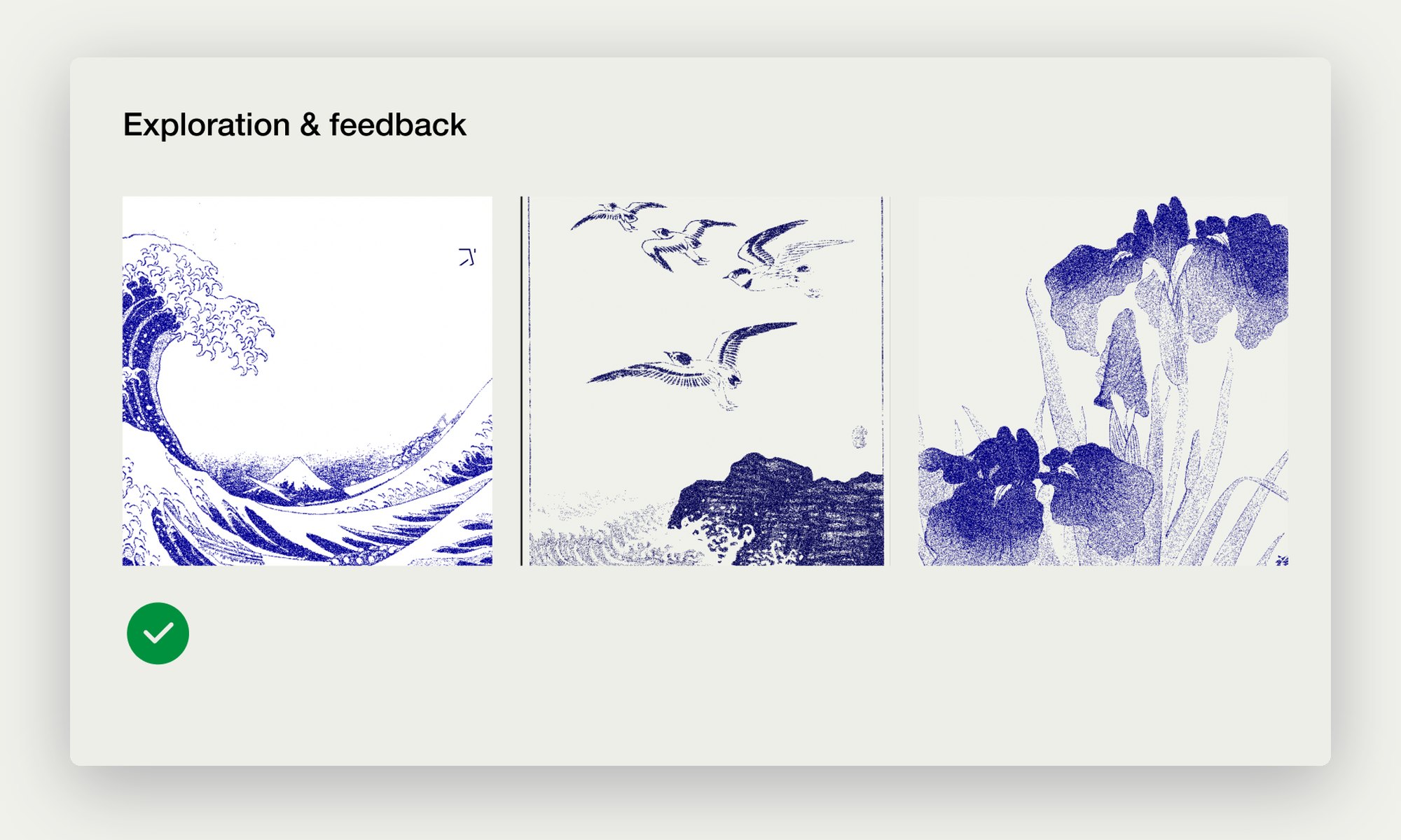 Blue Japanese woodblock references, the approved direction