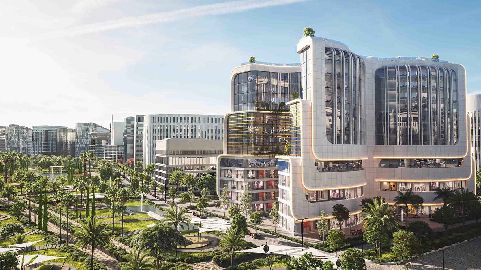 مكتب بفيو مفتوح على واجهة المول وبلازا 