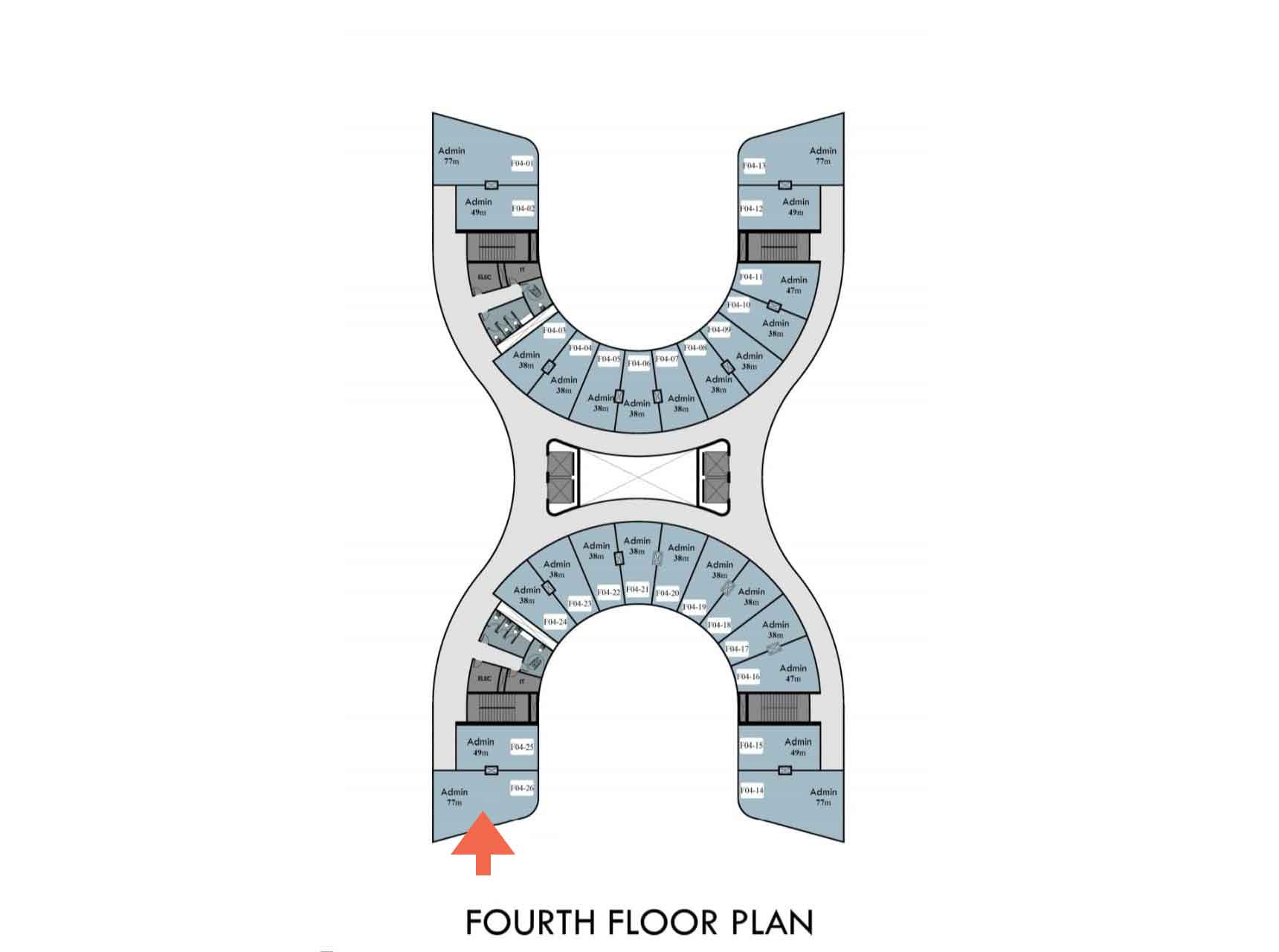مكتب ادار بفيو مفتوح على واجهة المول الرئيسيه والبلازا