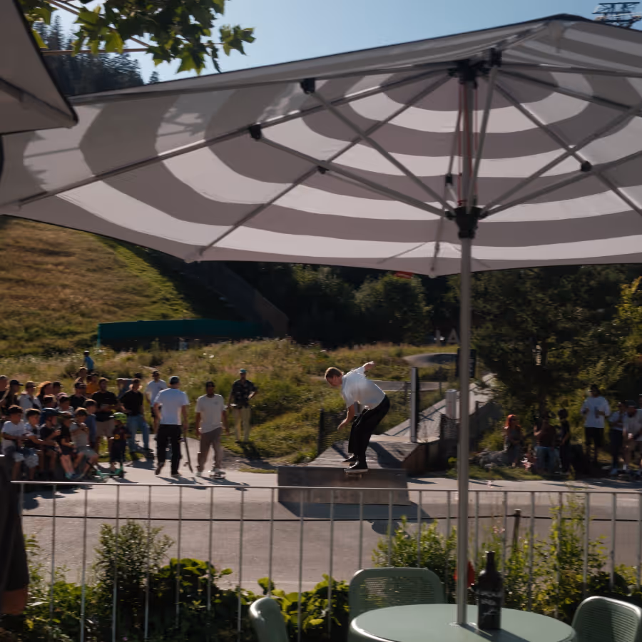 Skateboarder in the Laax Rocks Resort bowl