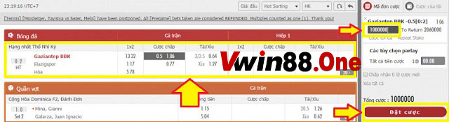 Chọn tỷ lệ cược để đặt cược
