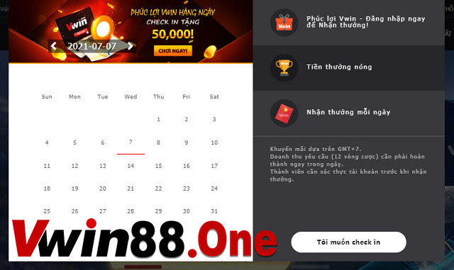 Check-in Vwin nhận tiền thưởng khủng