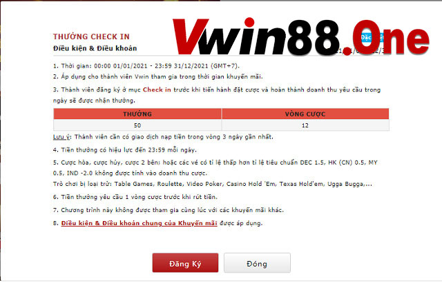 Điều kiện nhận thưởng check-in Vwin