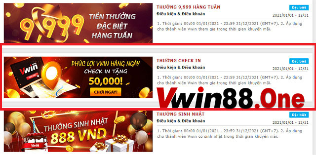 Thời gian diễn ra sự kiện check-in tại nhà cái Vwin