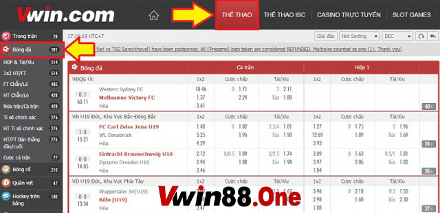 Chọn Bóng đá tại thể thao VWIN