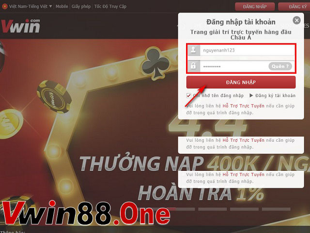 Đăng nhập vào nhà cái