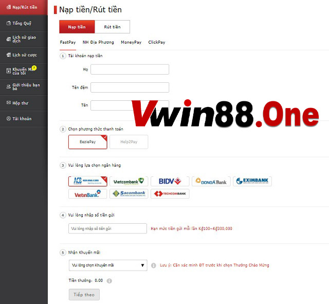 Biểu mẫu xác nhận nạp tiền