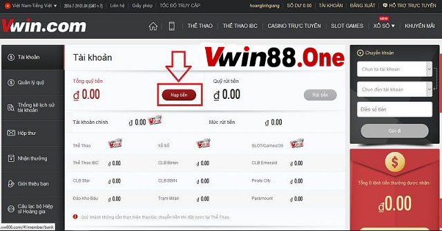 Biểu mẫu nạp tiền Vwin