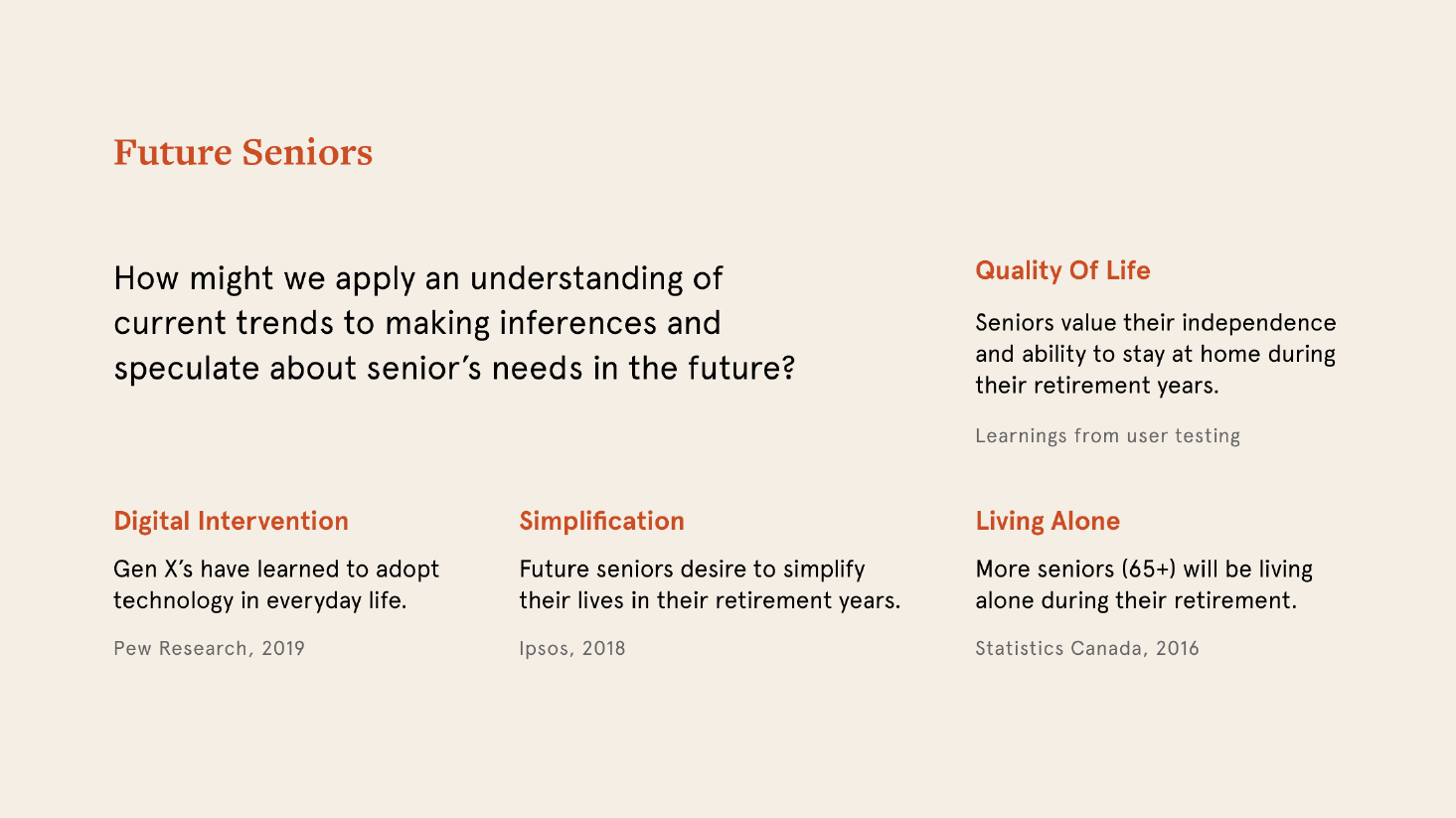 Key characteristics of future seniors