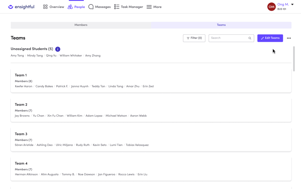 Editing teams after teams are generated