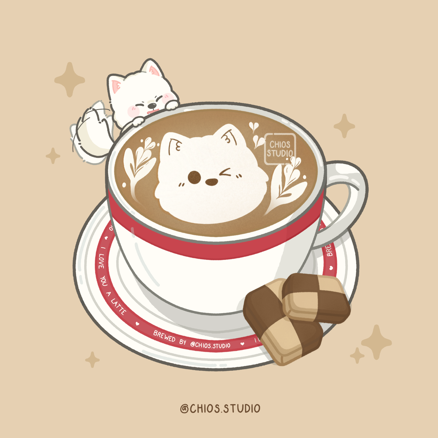 Latte coffee with cookies on the side